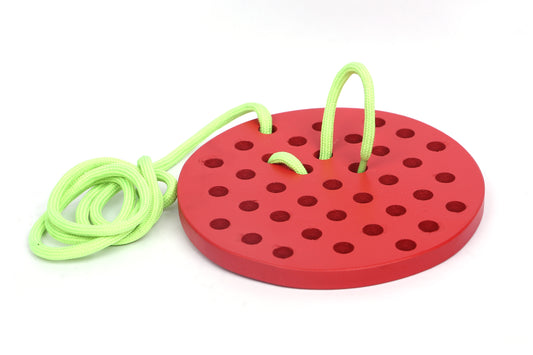 Red wooden weaving board  toy with green rope