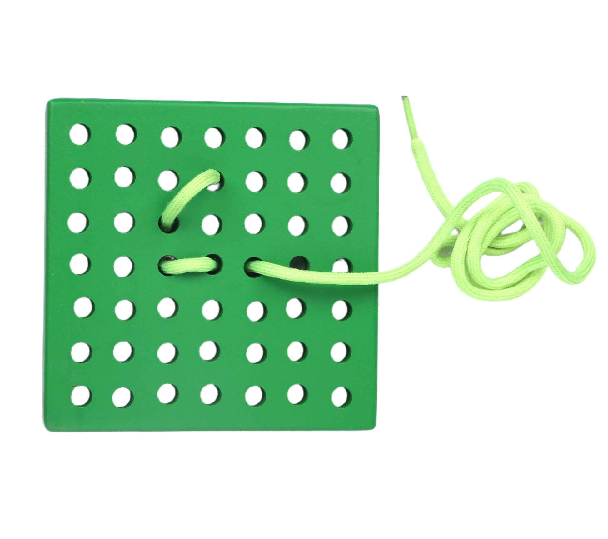 Green wooden weaving board toy with green rope