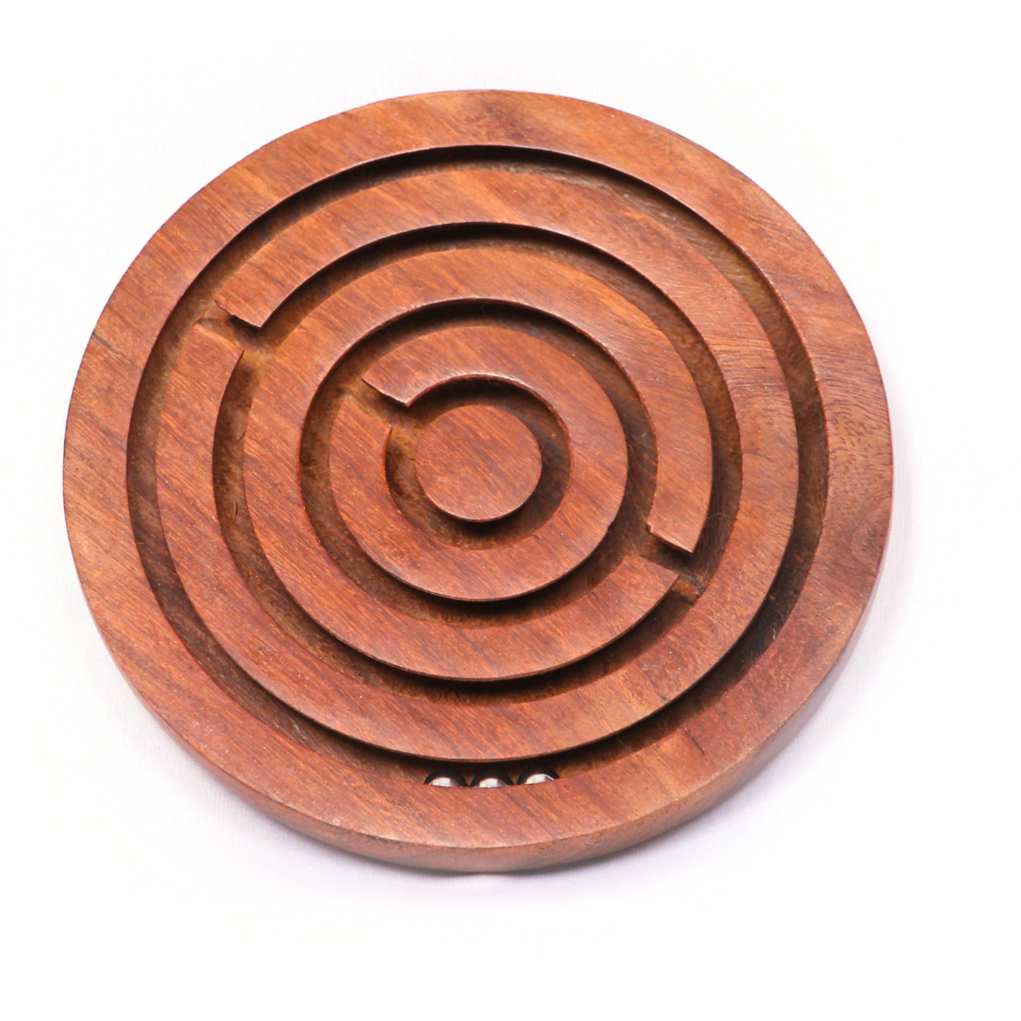 Wooden Round board puzzle with three silver balls 